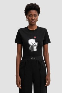 KARL LAGERFELD Czarny damski t-shirt z nadrukiem Ikon Valentine, Rozmiar L