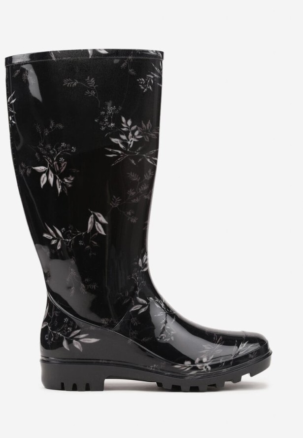 Czarne Kalosze Ozdobione Motywem Liści Rilireia