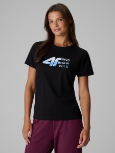 4F T-shirt regular z nadrukiem damski - czarny XL