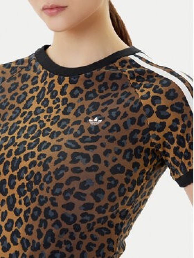adidas T-Shirt Leopard Cali JW7304 Brązowy Slim Fit