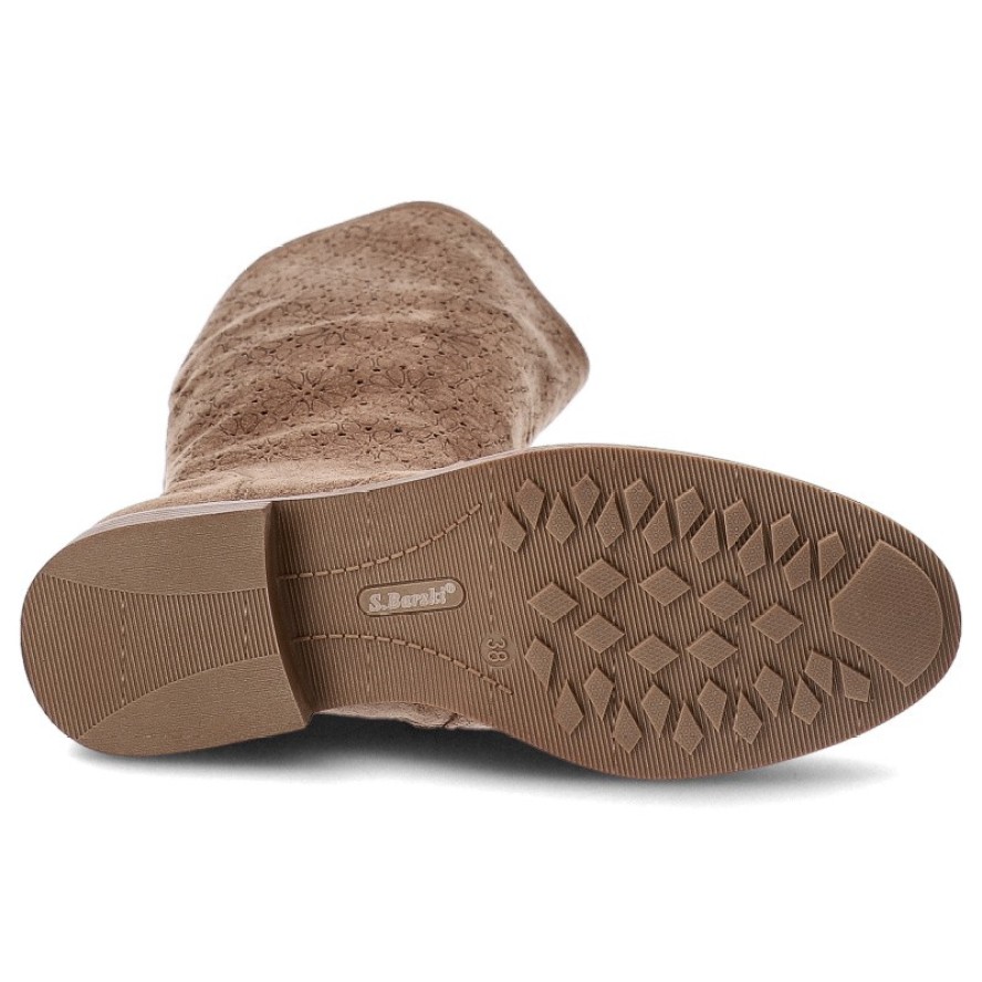 Brązowe Kozaki S.Barski Ażurowe Obuwie Damskie