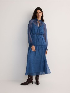 Sukienka maxi z dekoracyjnym dekoltem - niebieski