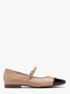 Beżowe baleriny z kontrastowym czarnym noskiem