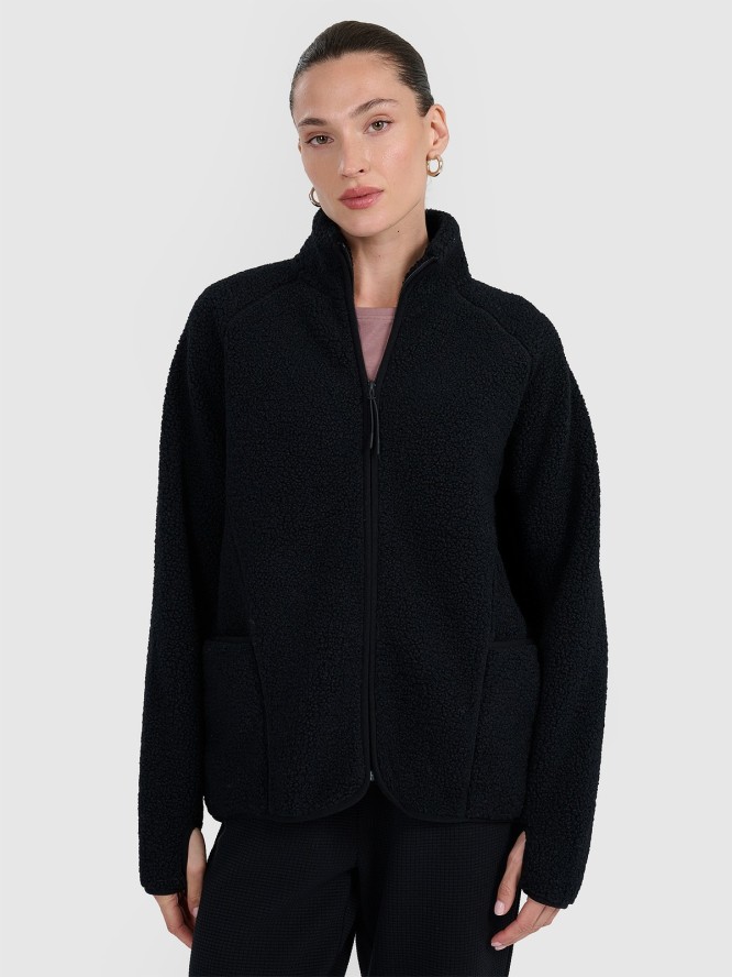 4F Polar sherpa ze stójką oversize damski - czarny XS