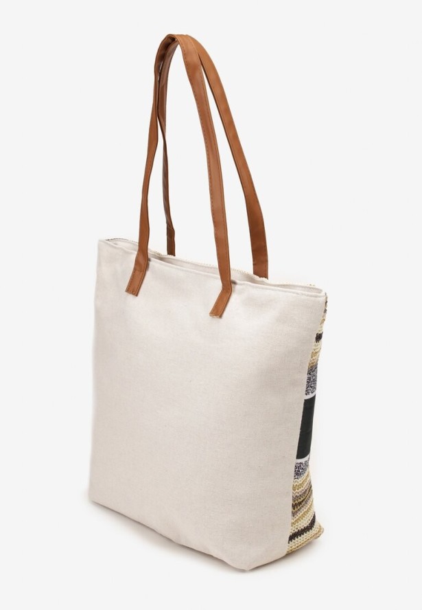 Jasnobeżowa Jednokomorowa Torebka Plażowa z Rączkami na Suwak Fujinme