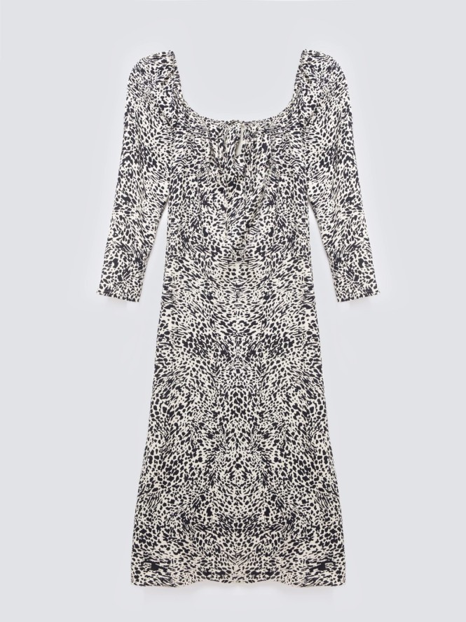 Sukienka damska midi z wiskozy z nadrukiem czarno-kremowa Kiara 906