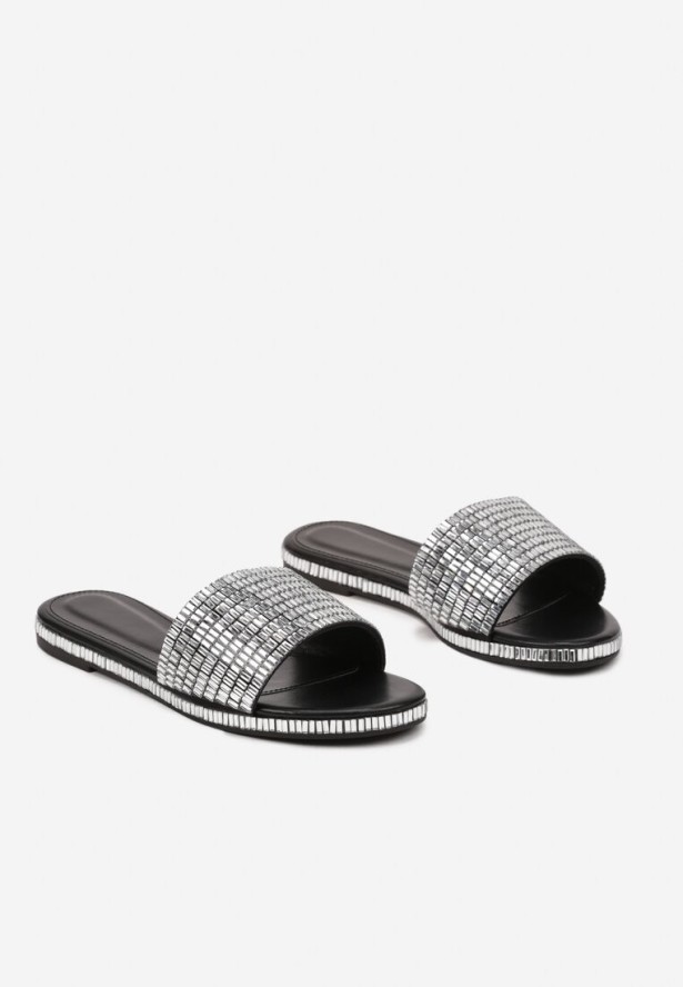 Czarne Metaliczne Klapki w Klasycznym Stylu Deovinn