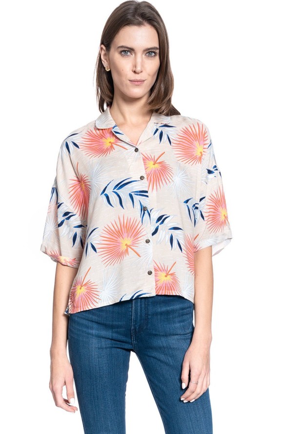 DAMSKA KOSZULA MATERIAŁOWA LEE FLORAL RESORT SHIRT ECRU L46DDWNQ 112110884