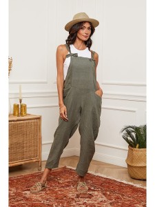 Fleur de Lin Lniane ogrodniczki "Corida" w kolorze oliwkowym rozmiar: XL