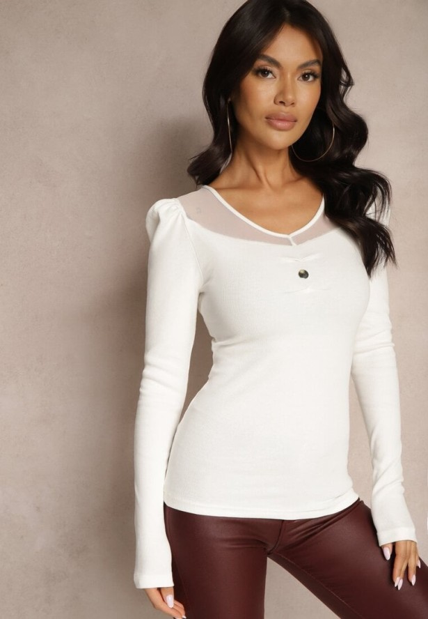 Biała Prążkowana Bluzka z Bawełny z Metaliczną Ozdobą Esamoria