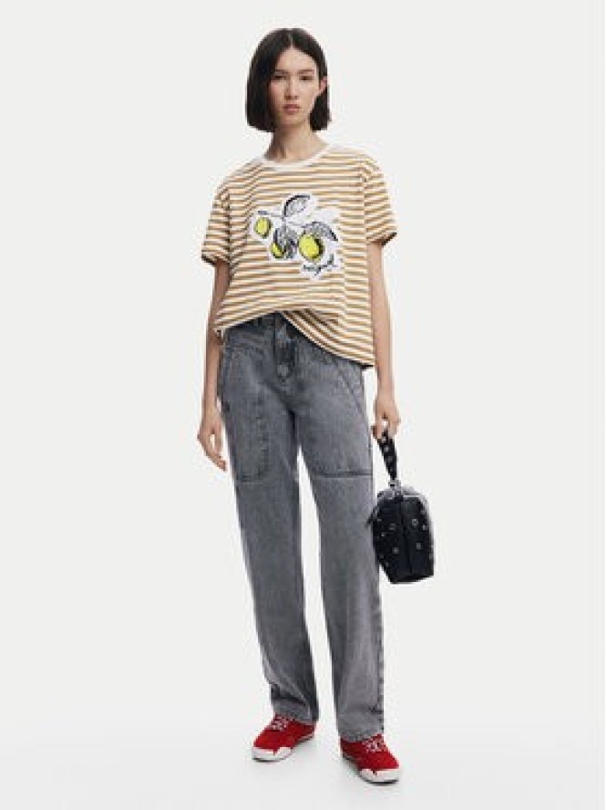 Desigual T-Shirt Lemon 25SWTKAE Beżowy Regular Fit