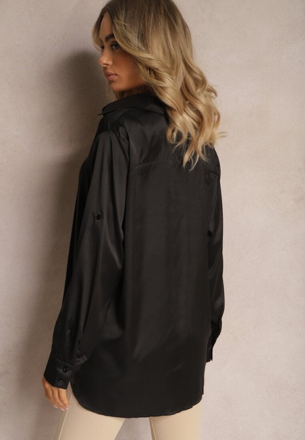 Czarna Koszula z Rękawami z Możliwością Podwinięcia Zapinana na Guziki Tesafira