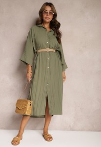 Ciemnozielona Sukienka Koszulowa z Wiskozy Berceria