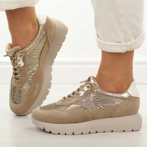 Złote skórzane sneakersy damskie Vinceza 18115