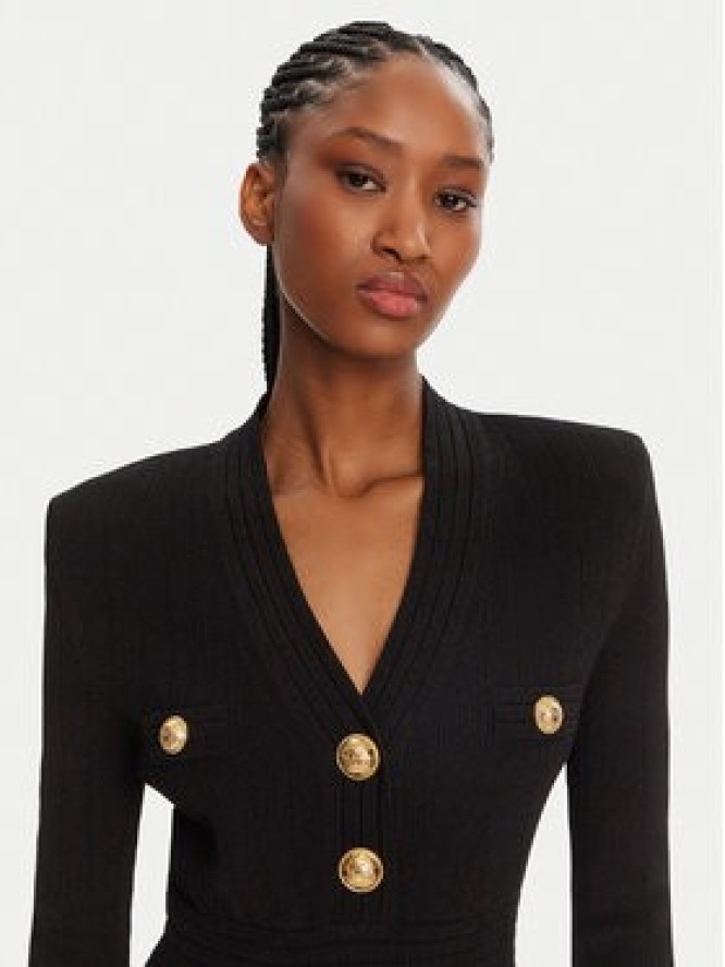 Balmain Sukienka dzianinowa DF1R8059KB07 Czarny Regular Fit