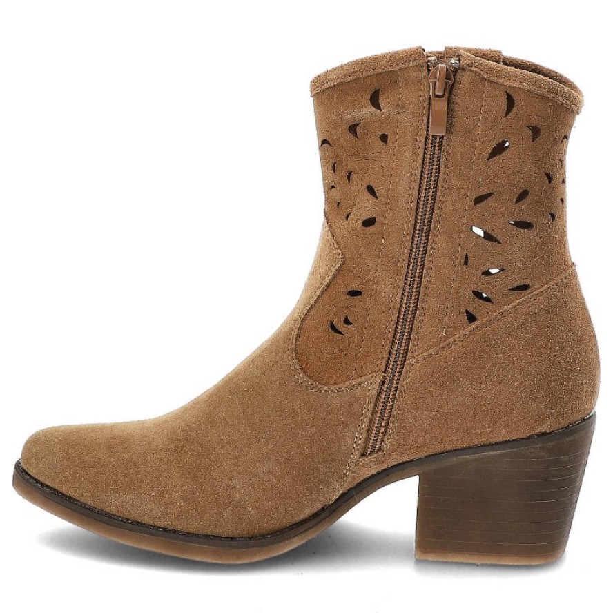 Brązowe Botki S.Barski Modne Skórzane Kowbojki Damskie