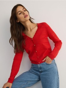Ażurowy kardigan z wiskozą - czerwony