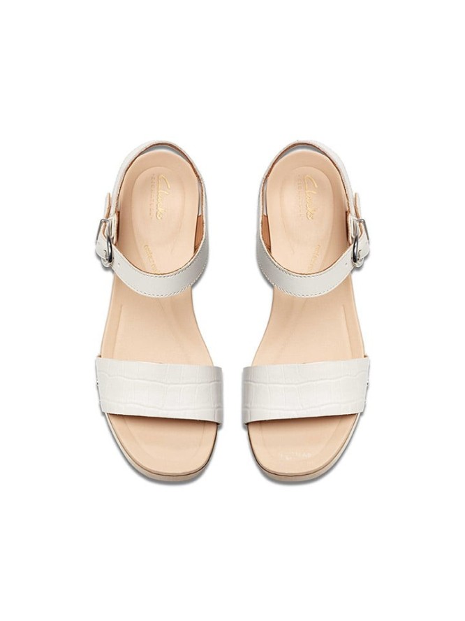 Clarks Skórzane sandały "Sivanne Bay" w kolorze kremowym na obcasie rozmiar: 41