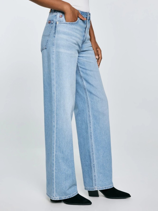 Jeansy damskie z szeroką nogawką niebieskie Atrea 195