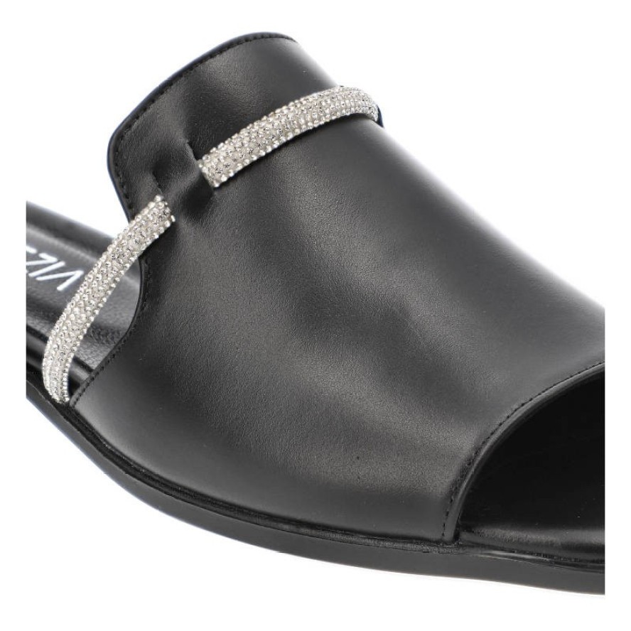 Czarne Klapki Venezia Eleganckie Skórzane Buty