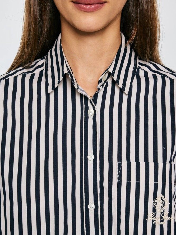 Koszula damska luźna w paski granatowo-kremowe Tina 403