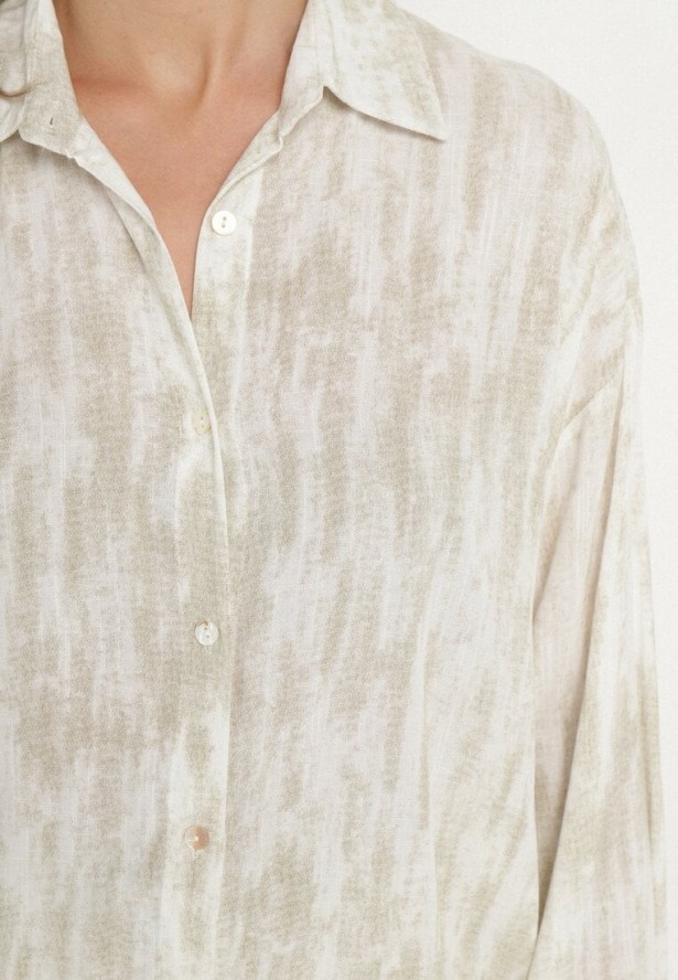 Beżowa Koszula z Lnu i Wiskozy we Wzór Tie-Dye Rediana