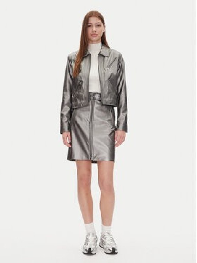 DKNY Kurtka z imitacji skóry P4JJ6XJA Srebrny Regular Fit