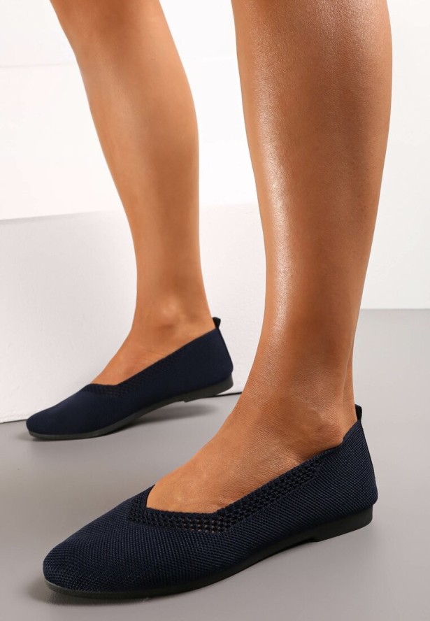 Granatowe Plecione Balerinki z Ażurowymi Wycięciami Jene