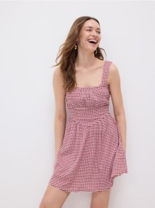 Sukienka mini w kratę vichy - bordowy