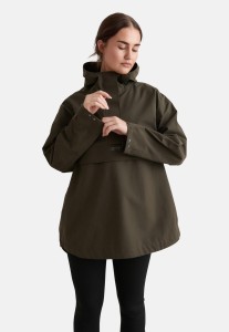 Damski anorak wodoodporny, oversize'owy, z półzamkiem khaki