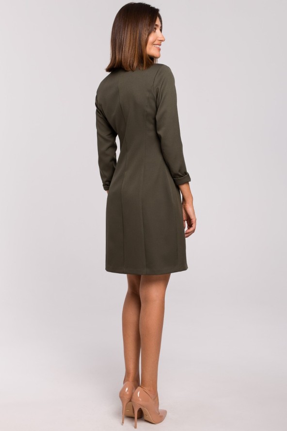 Elegancka sukienka marynarka biznesowa z kołnierzem do pracy khaki