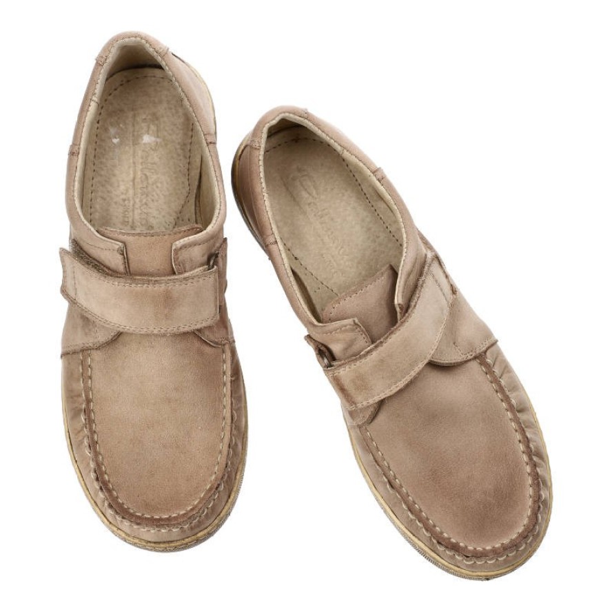 Beżowe Półbuty Pollonus Wygodne Skórzane Buty Damskie