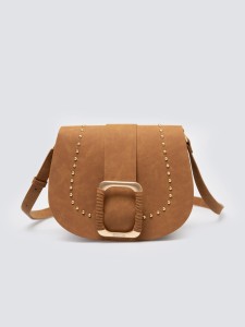 Torebka damska crossbody z ozdobną klamrą i nitami brązowa Lulua 803