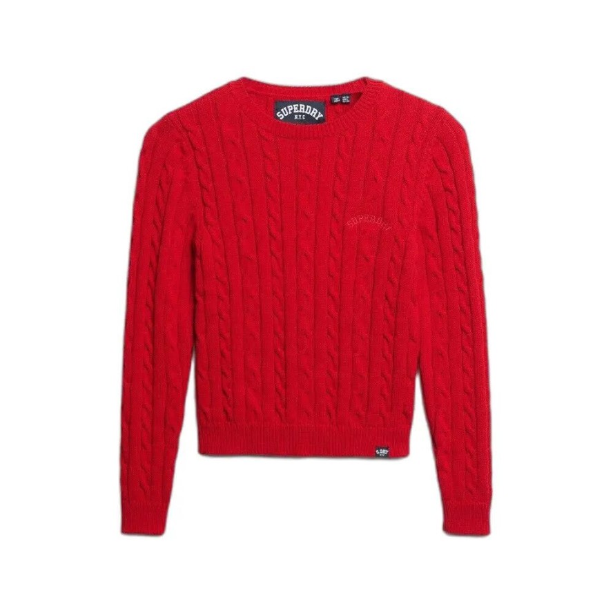 Sweter z cienkimi warkoczami, klasyczny, okrągły dekolt, damski Superdry