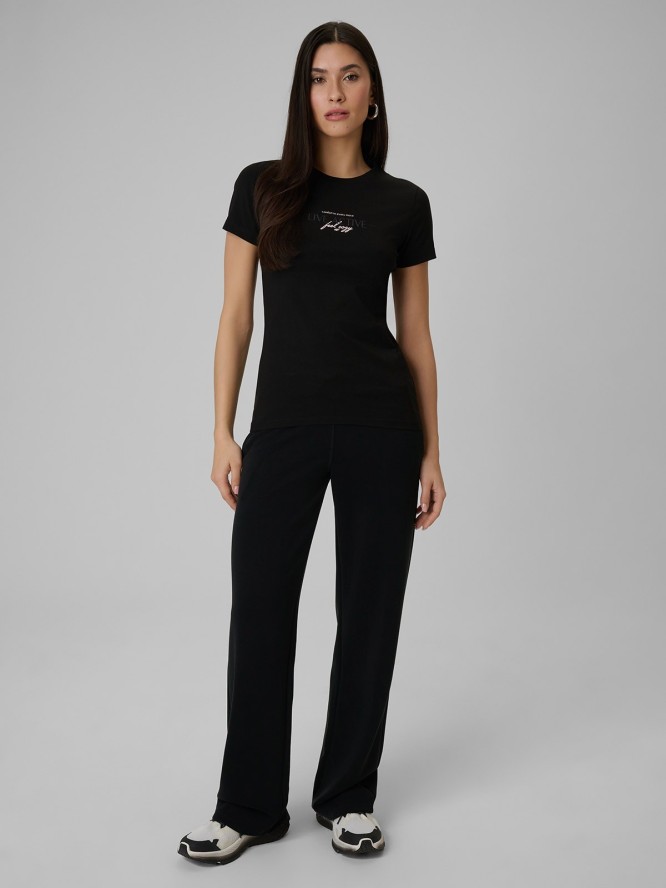 4F T-shirt slim z nadrukiem damski - czarny M