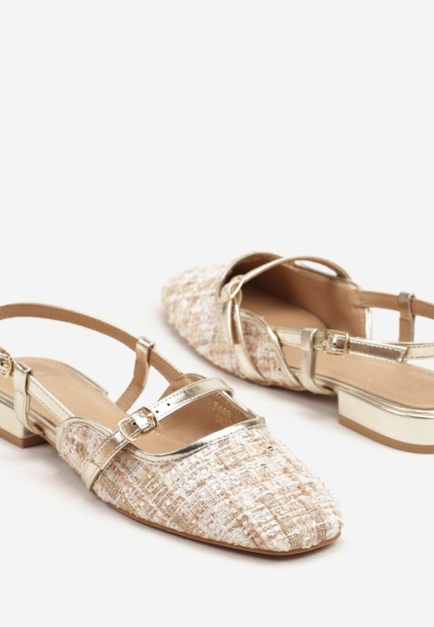 Beżowo-Złote Tweedowe Sandały Typu Slingback Ellimirae