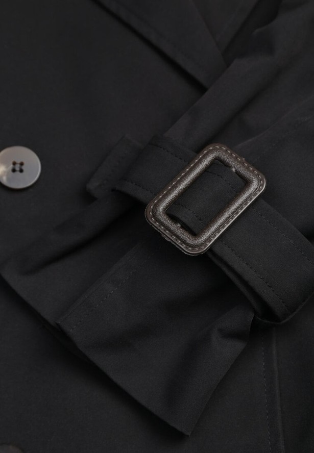 Czarny Dwurzędowy Płaszcz Trencz z Paskiem Ninnolia