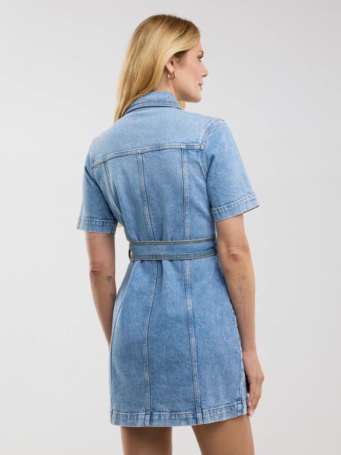 Sukienka damska mini jeansowa z krótkim rękawem niebieska Josie 304