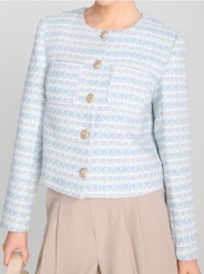 Tweedowy żakiet z ozdobnymi guzikami - błękitny