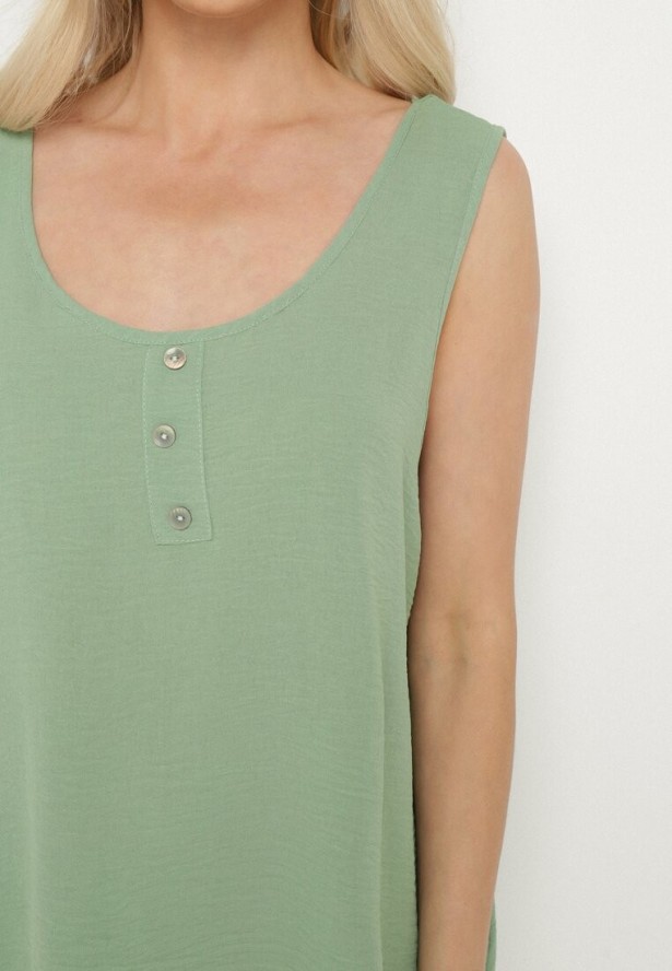 Jasnozielony Top na Szerokich Ramiączkach Zdobiony Guzikami Jenadorea