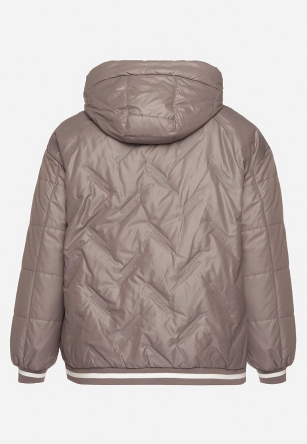 Ciemnoszara Kurtka Pikowana z Odpinanym Kapturem i Ozdobnymi Ściągaczami Dorseli