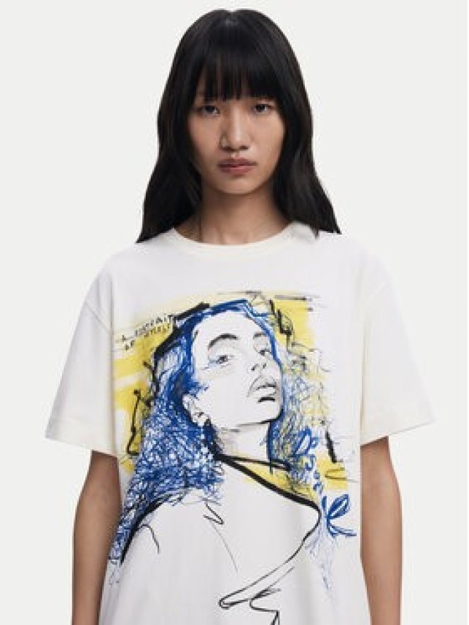 Desigual T-Shirt Portrait 25WWTK05 Biały Loose Fit