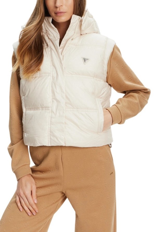 GUESS Beżowa damska kamizelka Padded Vest, Rozmiar S