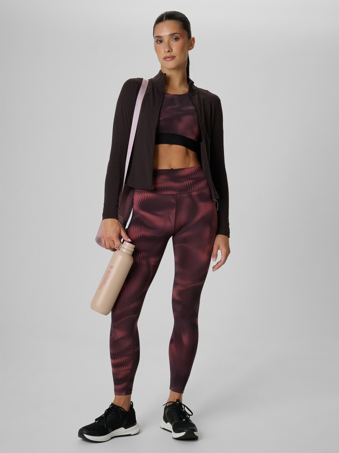 4F Bluza treningowa slim bez kaptura damska - brązowa XS