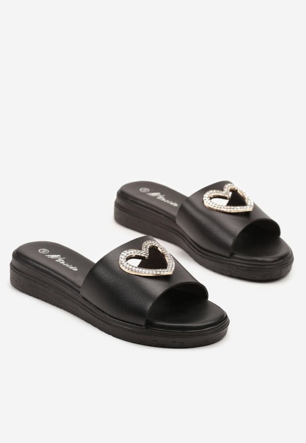Czarne Klapki z Cyrkoniowym Sercem Natellis