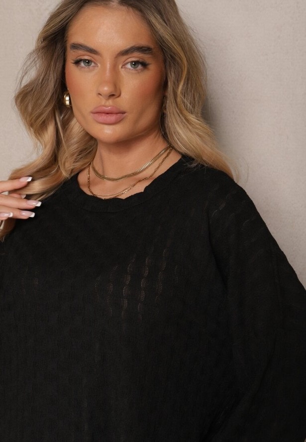 Czarny Komplet ze Spodniami o Szerokim Kroju i Bluzką z Długim Rękawem Caniffia