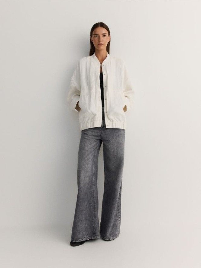 Muślinowa kurtka bomber - złamana biel