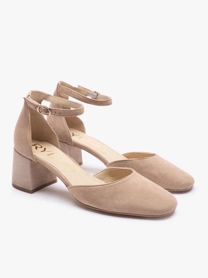 Beżowe czółenka slingback bez pięty