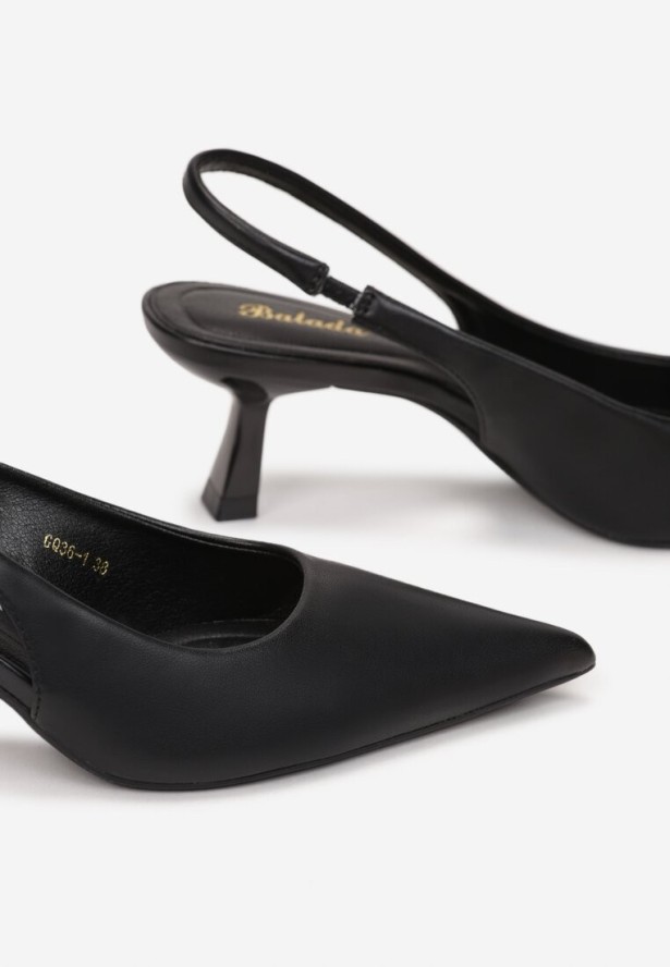 Czarne Sandały na Obcasie Kaczuszka ze Szpiczastym Noskiem Elda