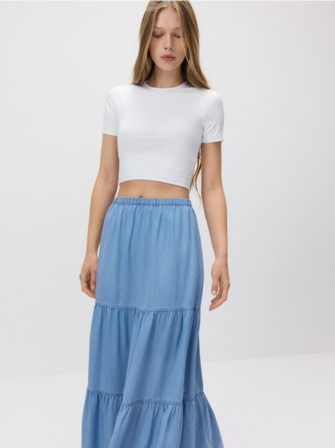 Spódnica maxi z lyocellu - niebieski
